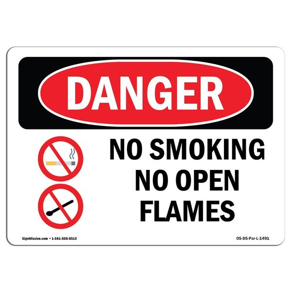 Signmission OSHA Danger Sign, No Smoking No Open Flames, 14in X 10in Rigid Plastic, OS-DS-P-1014-L-1491 OS-DS-P-1014-L-1491